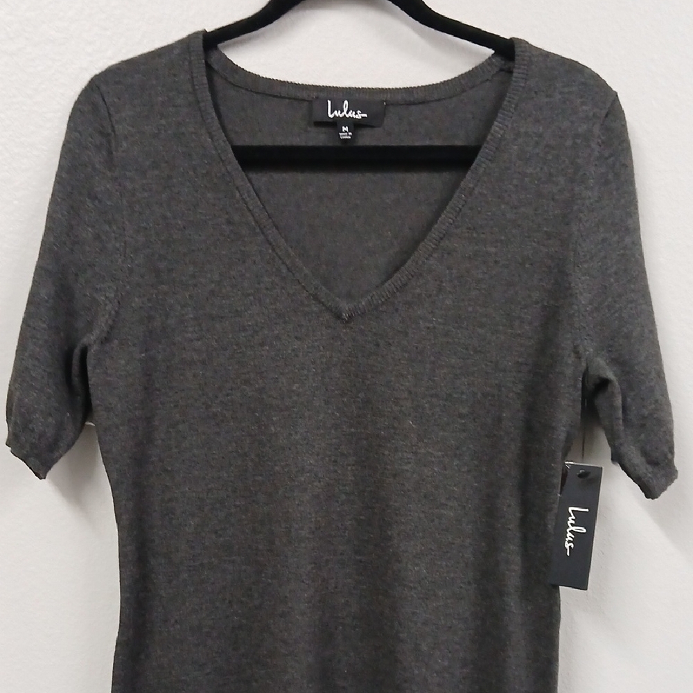 Lulu's Charcoal Knit Top - Picture 2 of 6